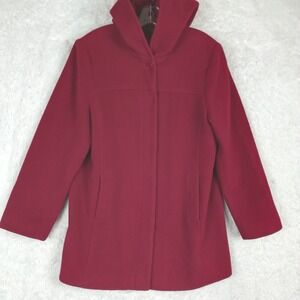 Jason‎ Kole Womens Coat Wool Hooded Red Button Front Waist Length L